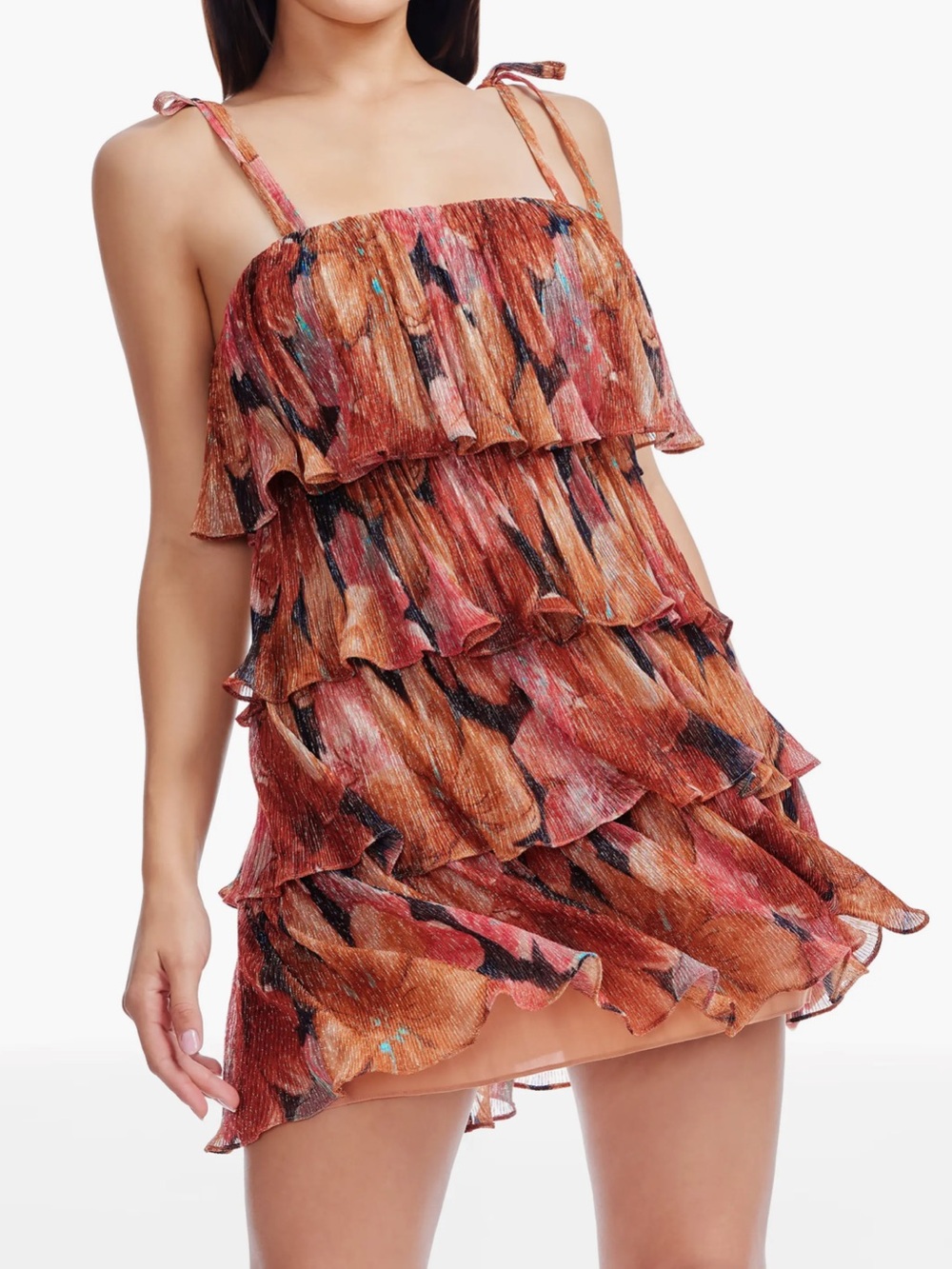 Dress the Population Rust Multi-Color Ruffled Mini Dress